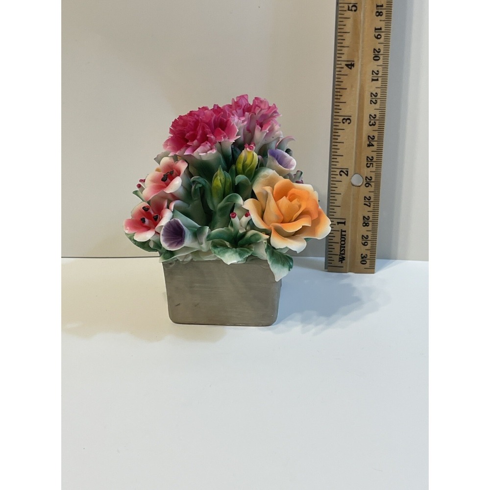 Porcelain Square Flower Pot with Vibrant Porcelain Flowers - Picture 2 of 11